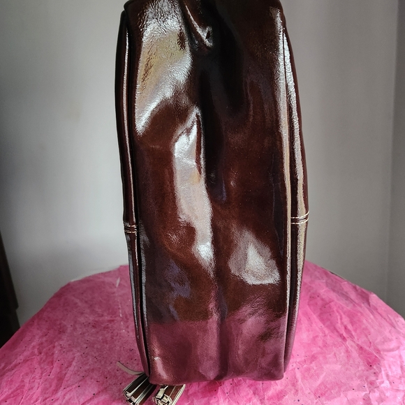 Dooney and Bourke Brown/Chocolate Patent Leather Tassles shoulder Bag EUC - Picture 6 of 12